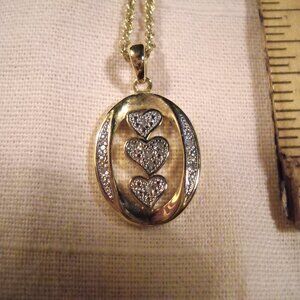 Vintage 14K Gold Plated  Petite Pendant Pave Diamond I Heart You Necklace
